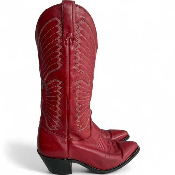 Texas Red Leather Western Cowboy Cowgirl Boots Women's 6.5 M - Picture 2 of 14